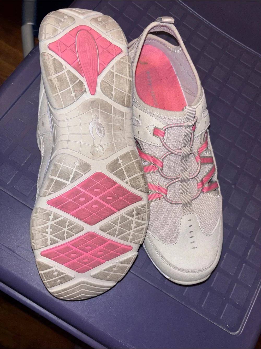 Easy Spirit Taupe Slip-On Athletic Shoes with Pink Accents